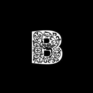 Stylised white letter 'B' on a black background